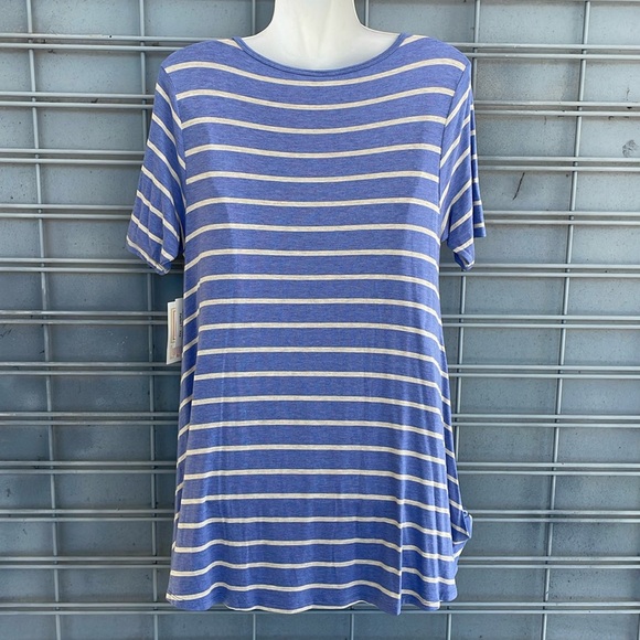 LulaRoe Contrasting Striped Perfect T High Low Top - Picture 7 of 11